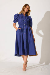Navy Cotton Gemini Shirt Dress